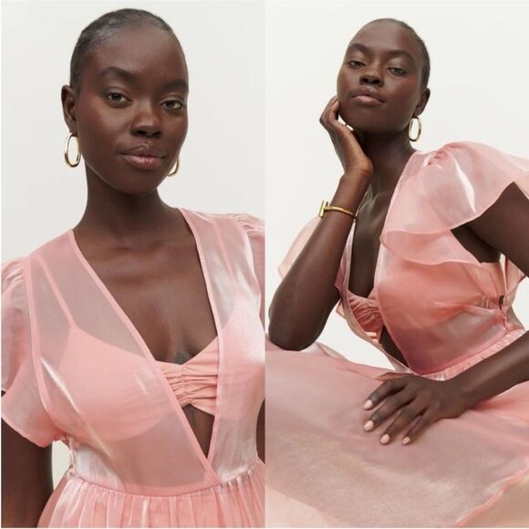 NWT Reformation Glory Sheer Organza Midi Dress In Ballerina Pink $278 - Picture 3 of 9